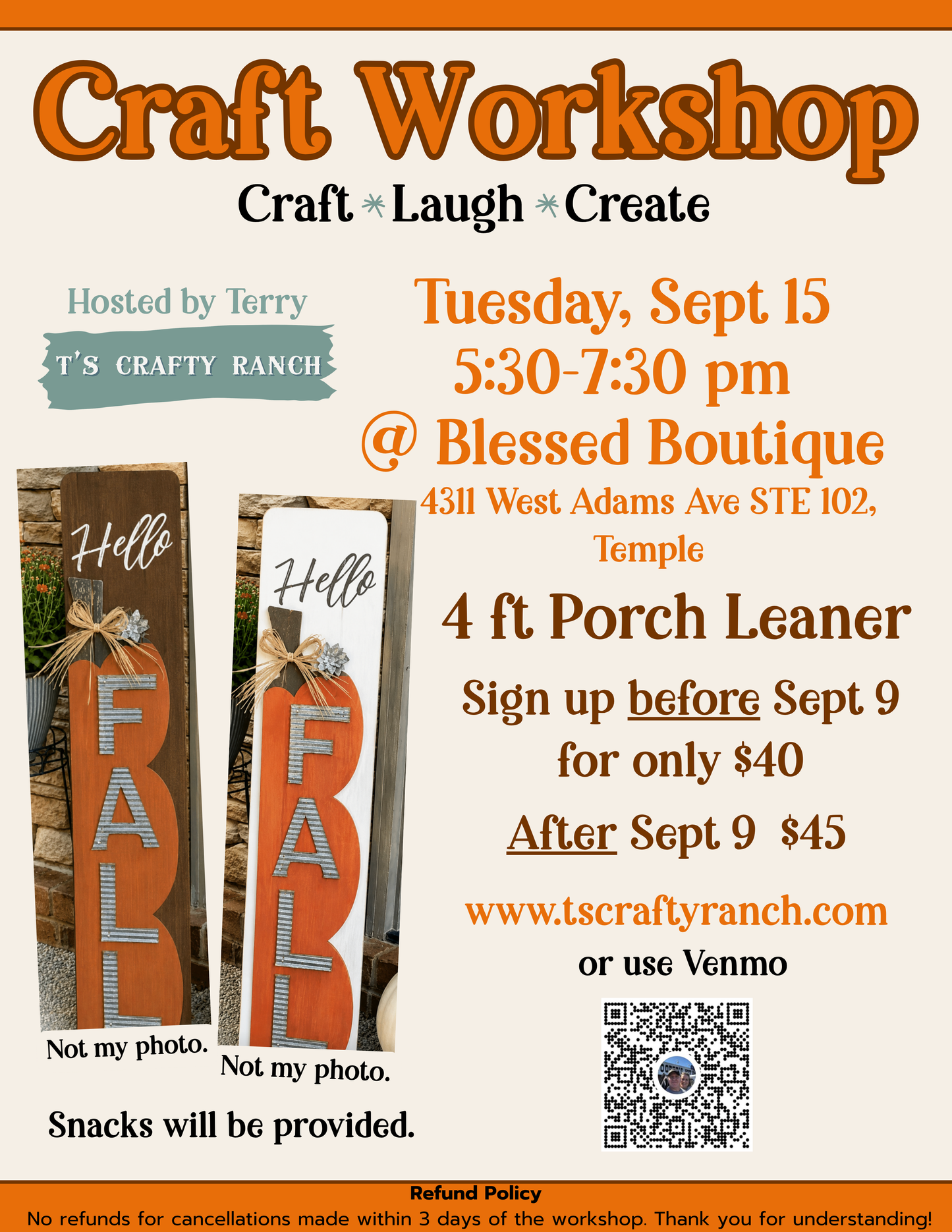 Sept Craft Workshop - Local Only