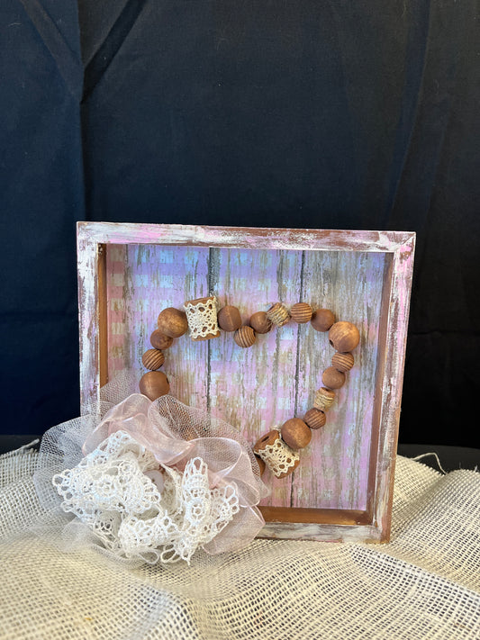 Rustic Heart Beaded Garland Shadow Box
