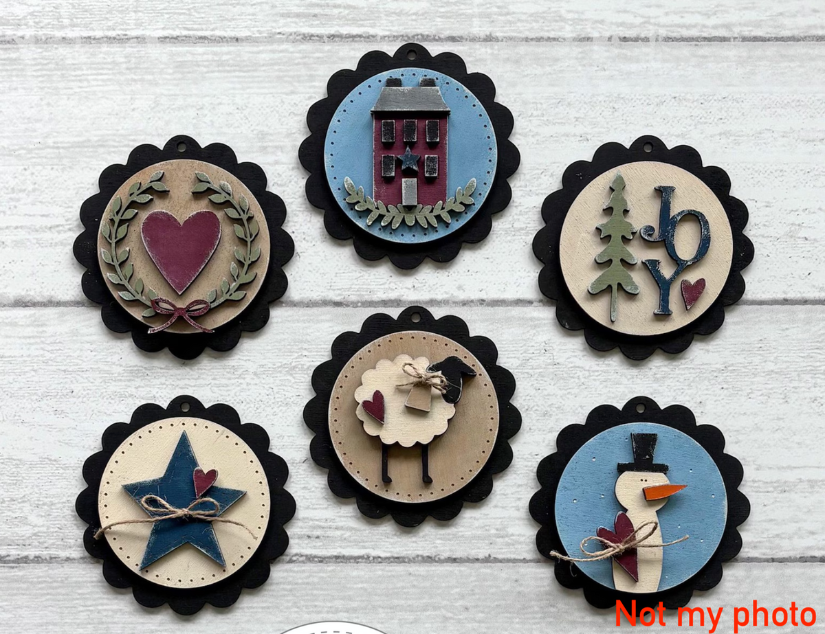 Primitive Christmas Ornament - set of 6